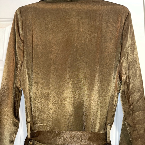 Umgee Long Shiny Green Thin Dressy Trench Coat - Picture 8 of 10